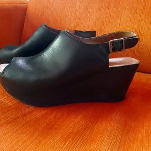 Chocolat Blu black leather wedge "Willow" 7.5